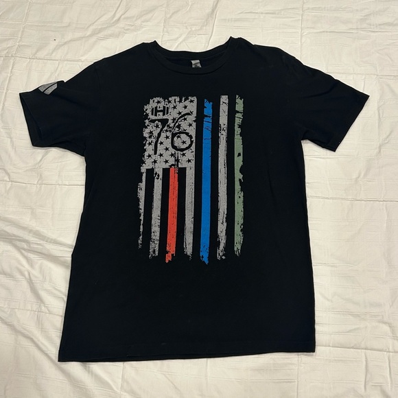 Next Level Apparel Black Tee with Graphic Stripes - Picture 1 of 3